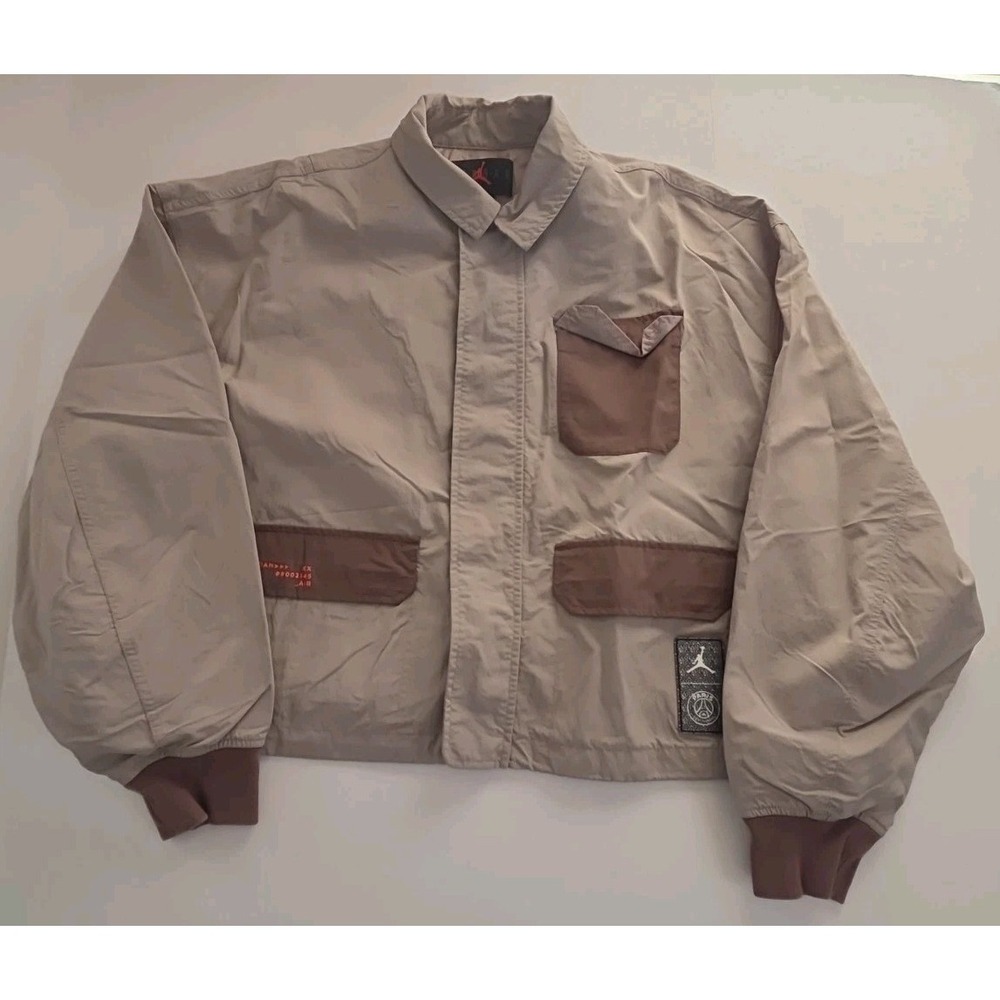 Air Jordan Paris Saint-Germain Jacket Cropped Womens M Tan Oversized Streetwear